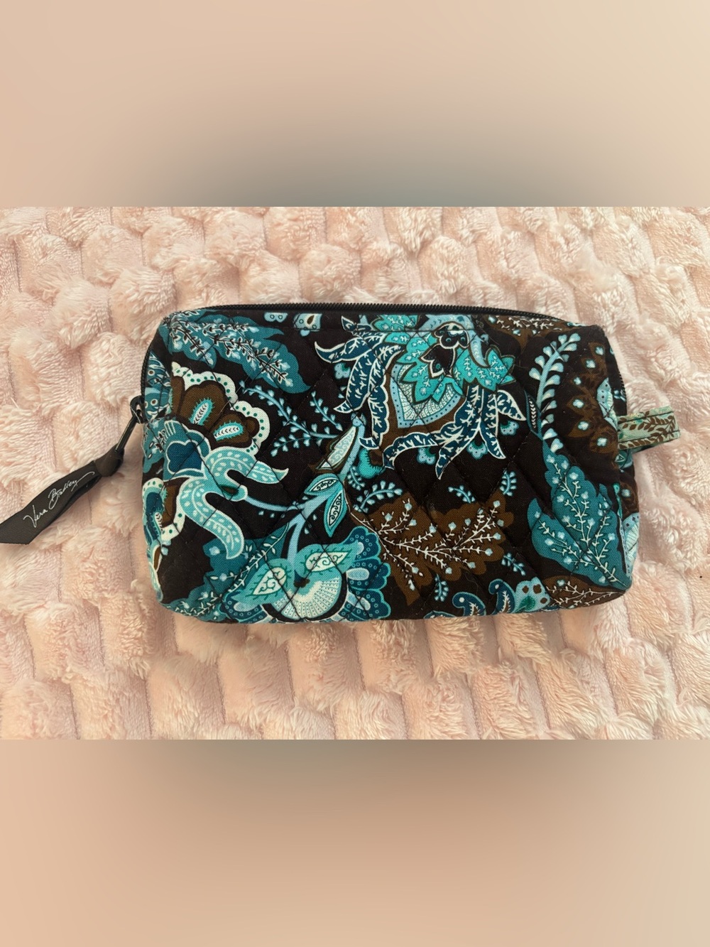 Vera Bradley Teal and Brown Paisley Quilted Cosmetic Case
